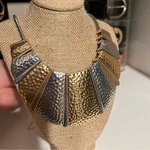 Gold and Silver hammered metal pendant necklace